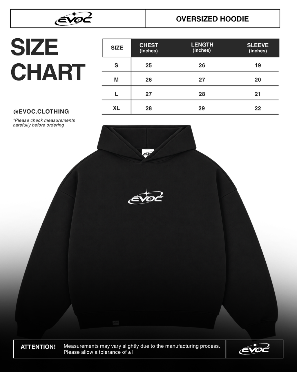 Streetwear Hoodie size chart